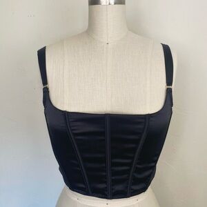 Auden Black Satin Boned Corset Bra Size Large